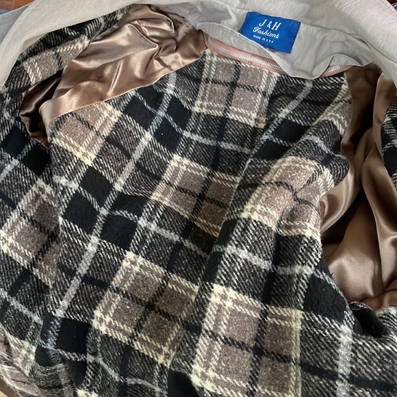 Vintage J&H Fashions Taupe Beige Full Length Trench Coat Wool Plaid Flannel - Picture 11 of 12